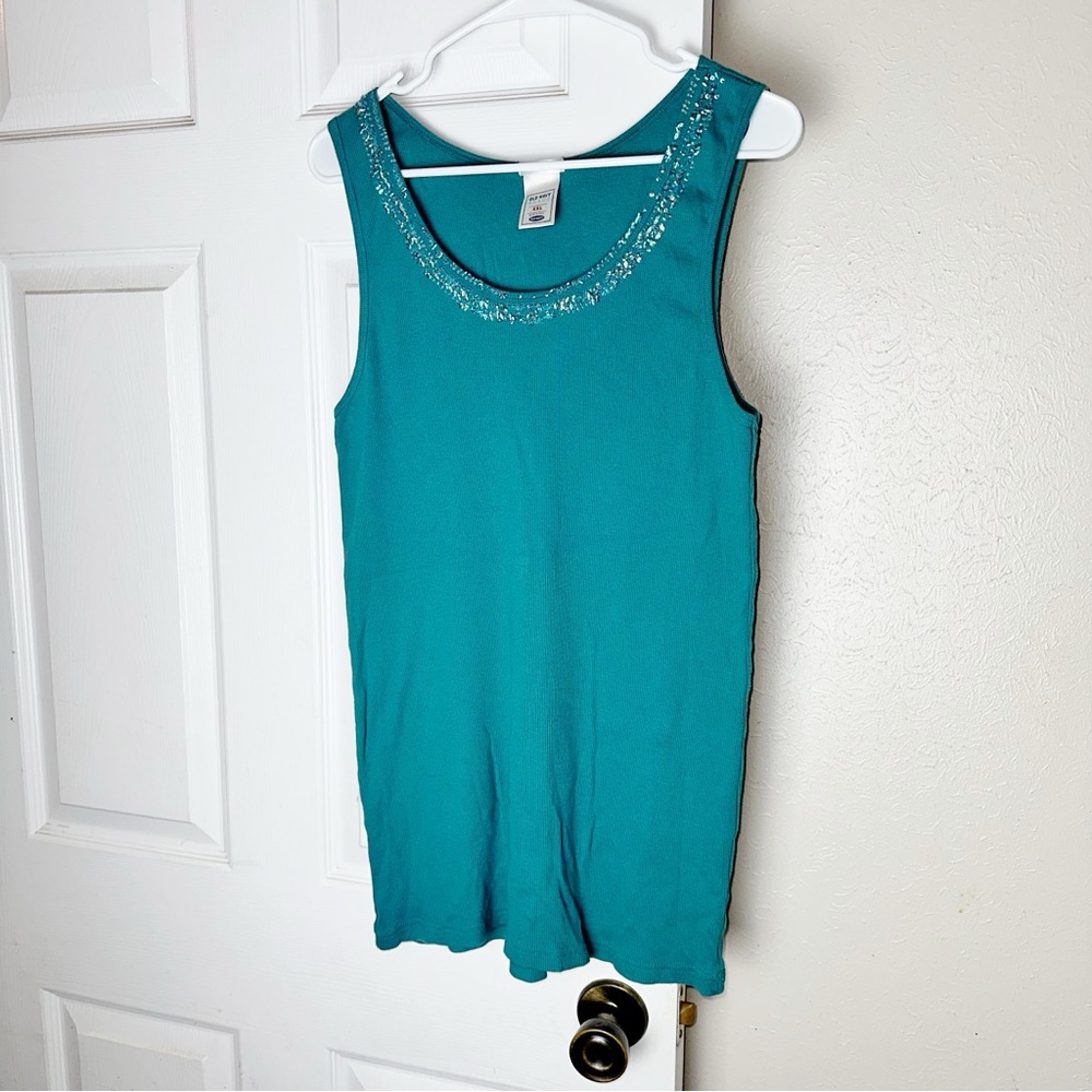 Vintage Y2K Old Navy Perfect Fit Ribbed Tank Sequin Trim Sz XXL